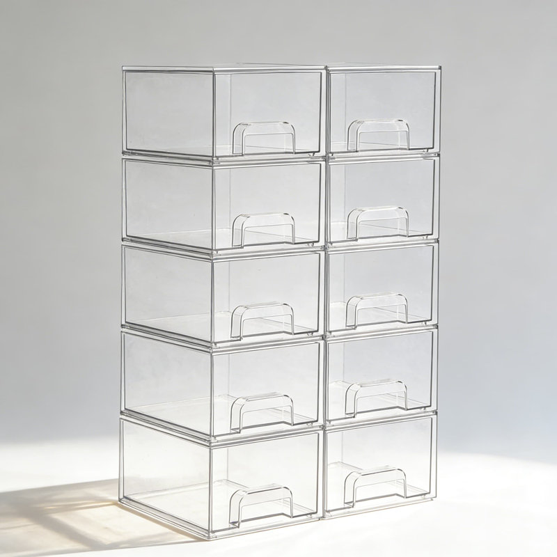 Paquet de 10 tiroirs de rangement empilables transparents, bacs de rangement en acrylique pour le maquillage, la salle de bain, le meuble-lavabo, l'armoire de cuisine, le garde-manger et l'organisation à la maison