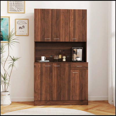 Tall 70.87 Inch Wardrobe & Kitchen Cabinet With 6-Doors, 1-Open Shelf, And 1-Drawer For Versatile Storage