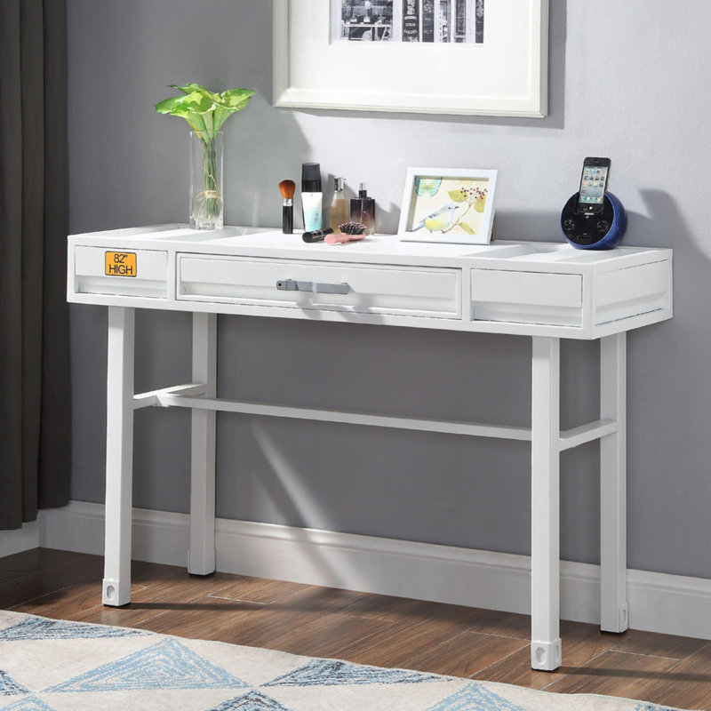 Metal Vanity Desk With One Drawer, White, White