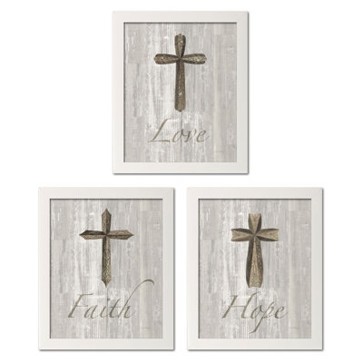 " Words For Worship Faith, Hope & Love On Wood " by Elyse DeNeige 3 - Pieces