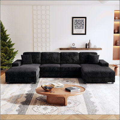 Canapé convertible en forme de U avec tissu velours côtelé offrant confort et fonctionnalité modernes pour le salon