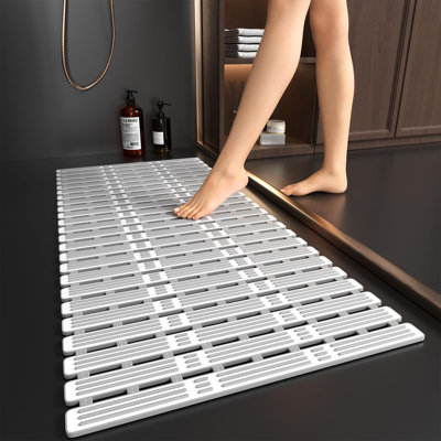 Non-Slip Shower Mat For Tub - 36"x16", Grey, With Suction Cups & Drain Holes, Machine Washable, Safe For Elderly