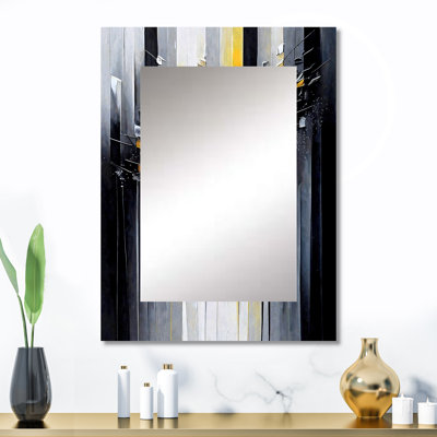 Abstrait géométrique noir et jaune III - miroir géométrique, miroir mural décoratif noir, impression d'art en métal