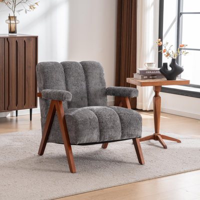  Modern Solid Wood Chenille Upholstered Accent Chairs Set of 2
