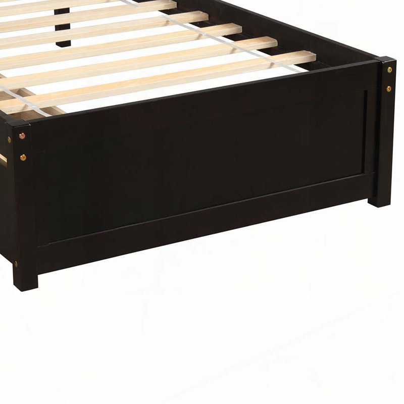 Structure de lit avec rangement et lit en bois avec deux tiroirs et tête de lit, Espresso