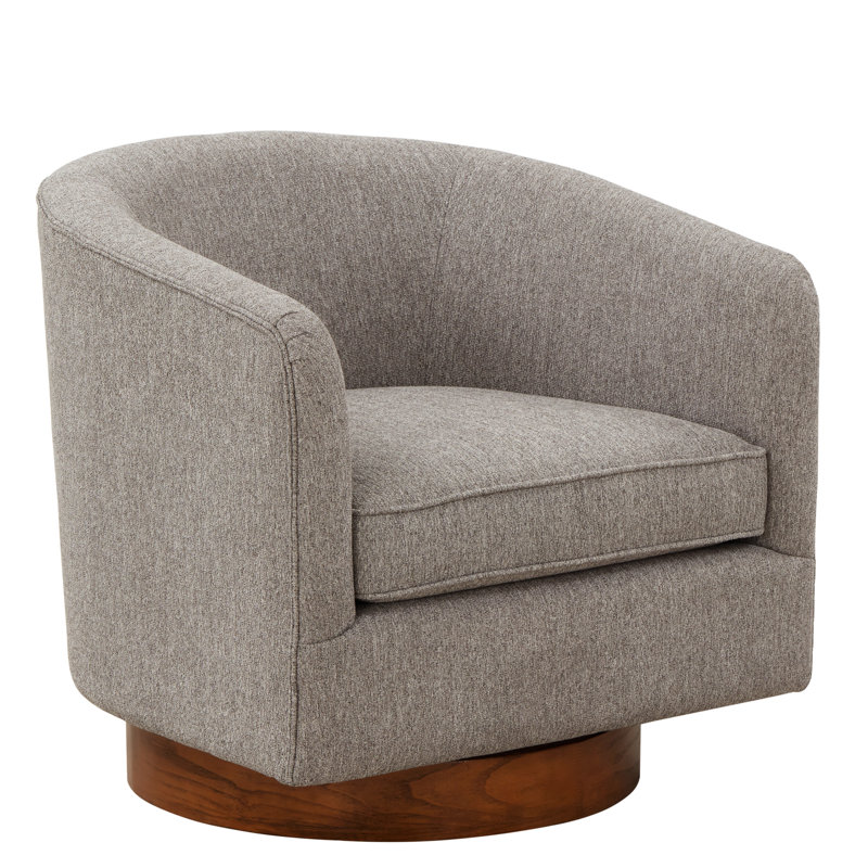 Gris, fauteuil d'appoint pivotant, revêtement en chenille, mouvement à 360 degrés, coussin en mousse épaisse de 6 po, base brune