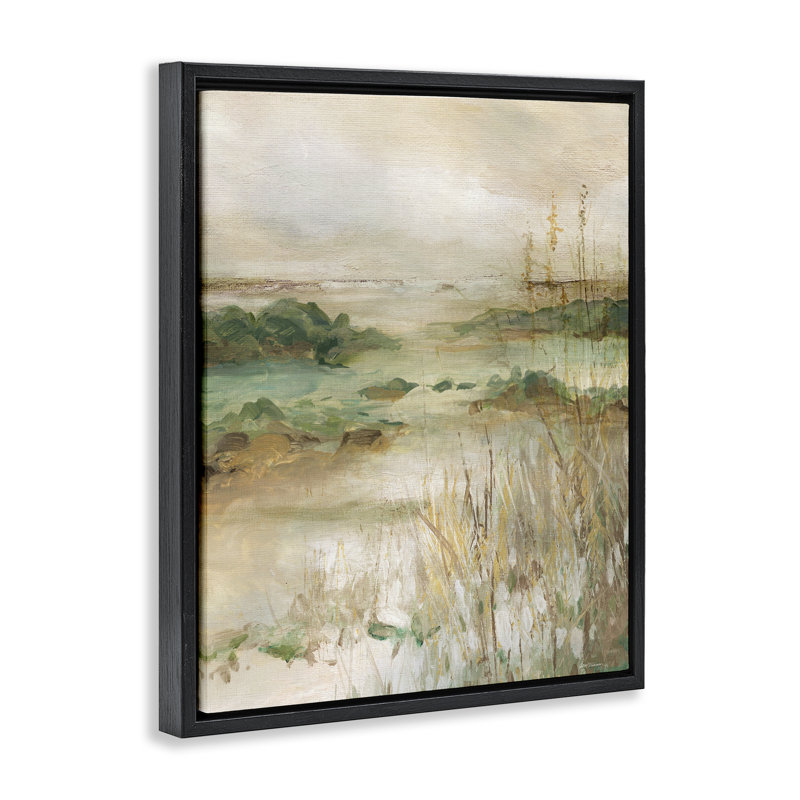 Cadre flottant abstrait Marshland Pond, design par Carol Robinson, Cadre flottant noir de jais, H 21 po x l 17 po