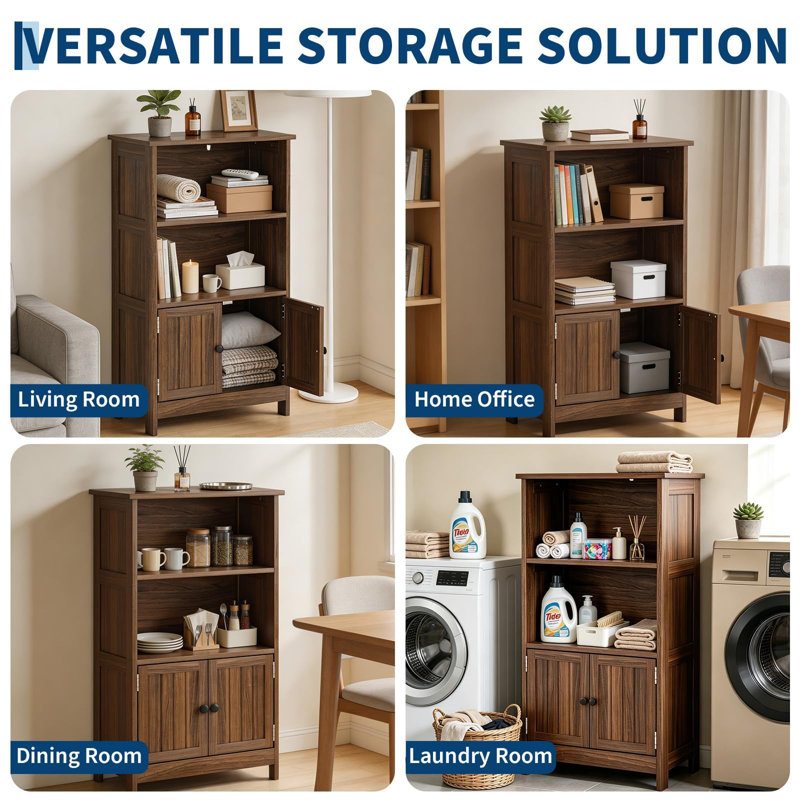 Armoire de rangement de salle de bain avec portes, étagères ajustables, haute