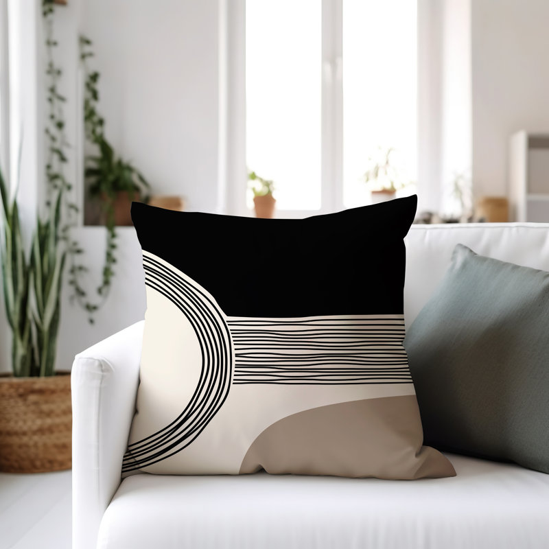 Cassie Outdoor Reversible Throw Pillow, 17"H x 17"W, Beige/Cream/Black