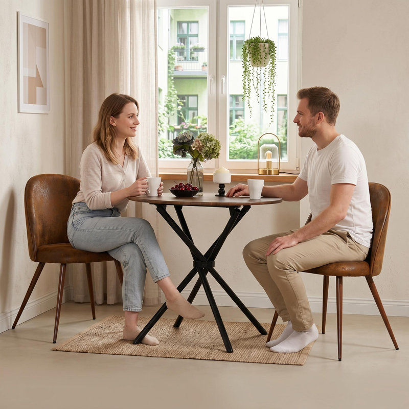 Ensemble de table de salle à manger 3 pièces 31,5 po avec 2 chaises rembourrées Maycel, Brun, Brun rétro