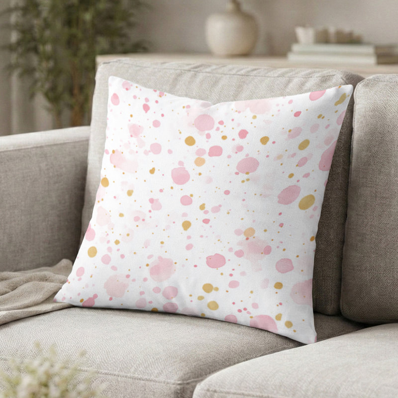 Coussin décoratif abstrait - coussin moderne rose et doré, H 18 po x l 18 po