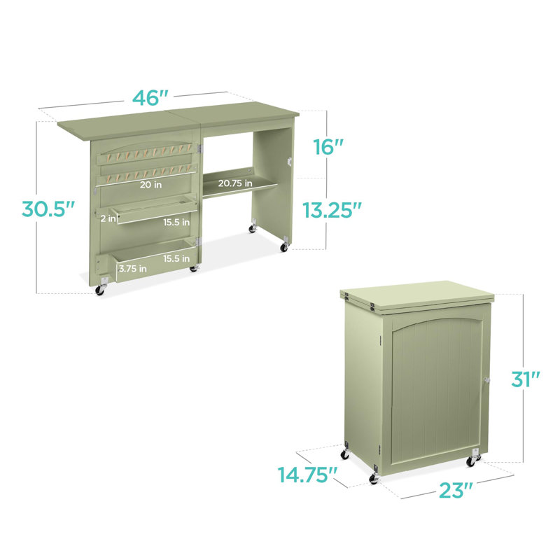 Folding Sewing Table Multi-Function Craft Table and Side Table, Light Green