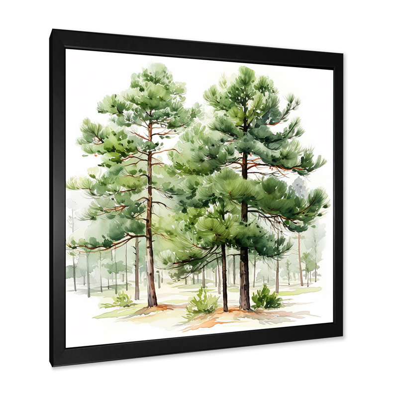 Aquarelle, pin vert, forêt, art mural, Noir, H 16 po x l 16 po