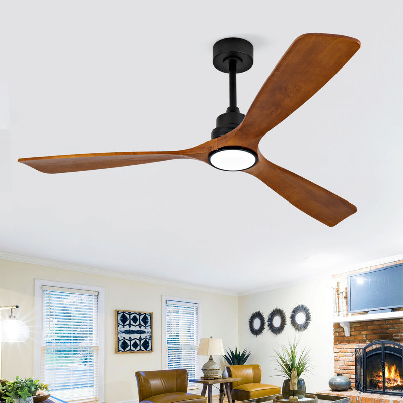 Nouveau ventilateur de plafond de 60 pouces avec moteur à courant continu réversible à télécommande de 3 pales en bois massif de 18 W pour la maison