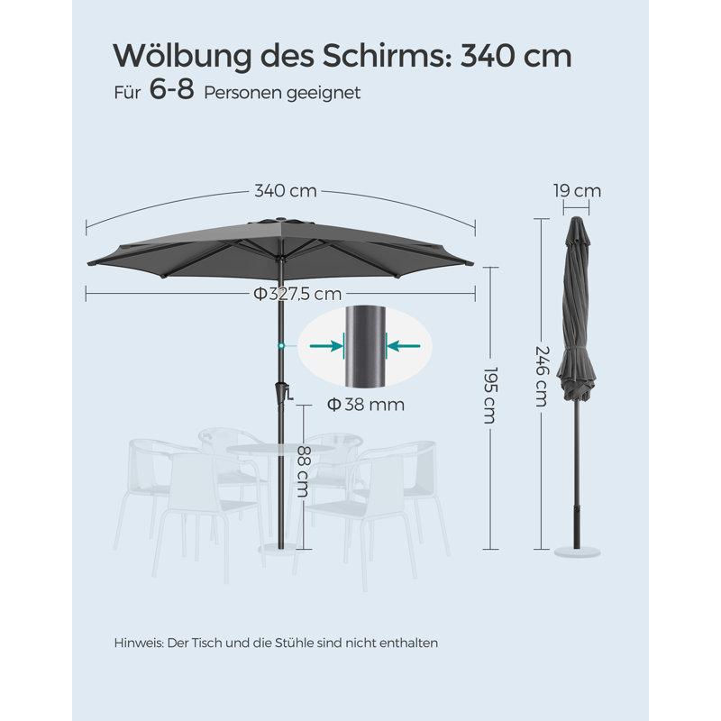 Cannie 3.4m Market Parasol, Grey/Brown/Blue