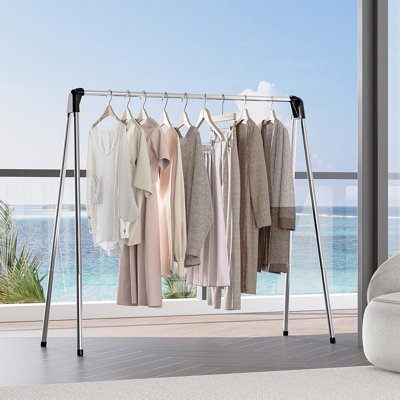 Séchoir à vêtements, finition en acier inoxydable, support à linge pliable, séchoir à linge portable de grande capacité, utilisation intérieure et extérieure autoportante, style fonctionnel moderne