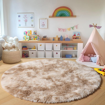 Ebern Designs Soft Fluffy Tie-Dyed Beige Shag Area Rug for Living Room Bedroom Nursery Kids Room