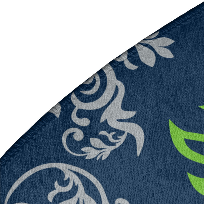 Tapis rond bleu damassé à motif baroque