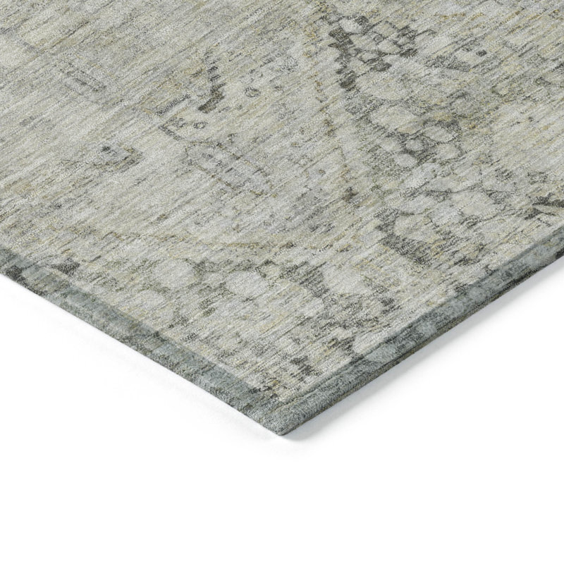 Machine Washable Indoor/Outdoor Xhevrie Pewter Rug, Rectangle 2'6" x 3'10"