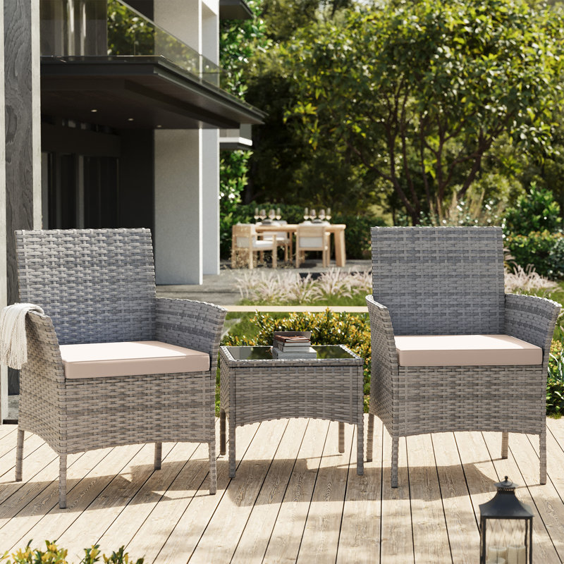3-Piece Outdoor Rattan Seating Group with Cushions,Patio Bistro Set with Table – Ideal for Garden and Poolside Relaxation（Set of 2)