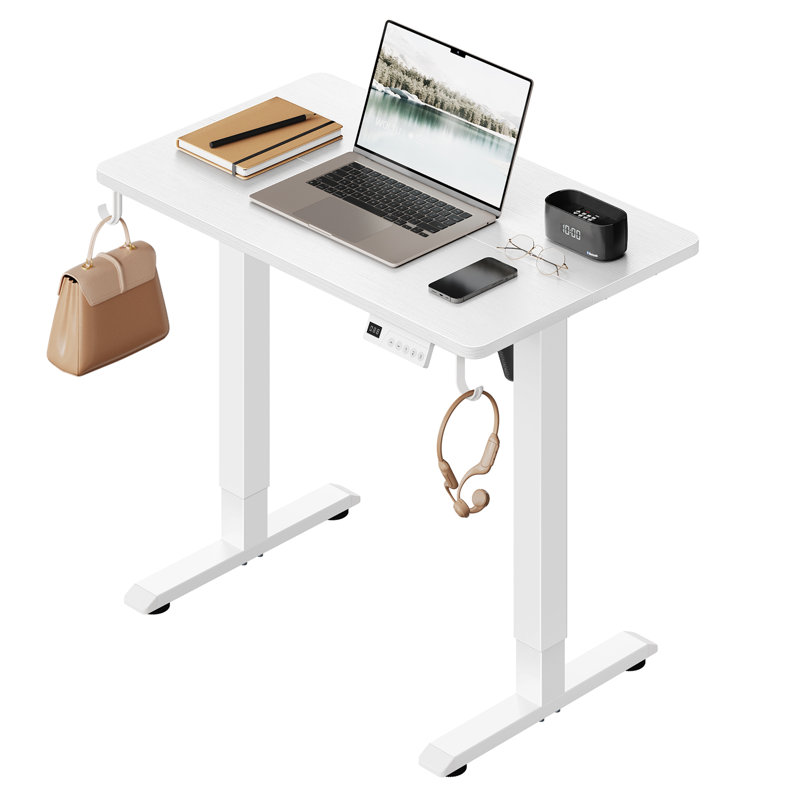 Standing Desk, 72–118 cm Height Adjustable Electric Computer Desk with 3 Memory Settings and 2 Hooks, 80x48 cm Tabletop with 80 kg Load Capacity for Office/Study/Home