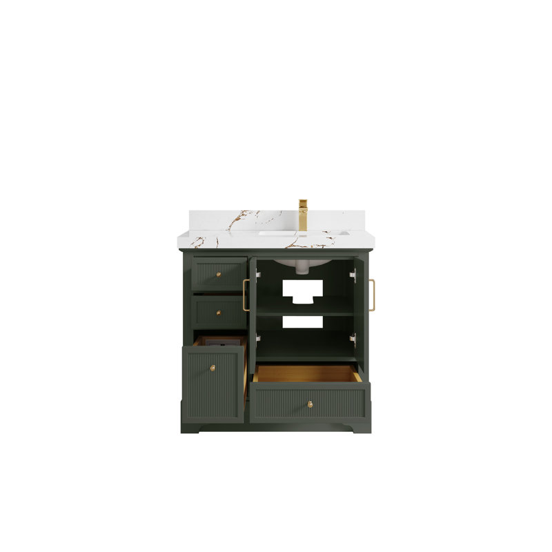 Meuble-lavabo simple 36 po avec plateau en quartz Alys