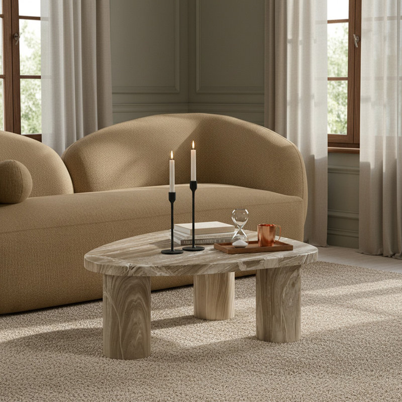 Table basse Teramo Amata, H 13 po x L 36 po x l 25,5 po, Beige