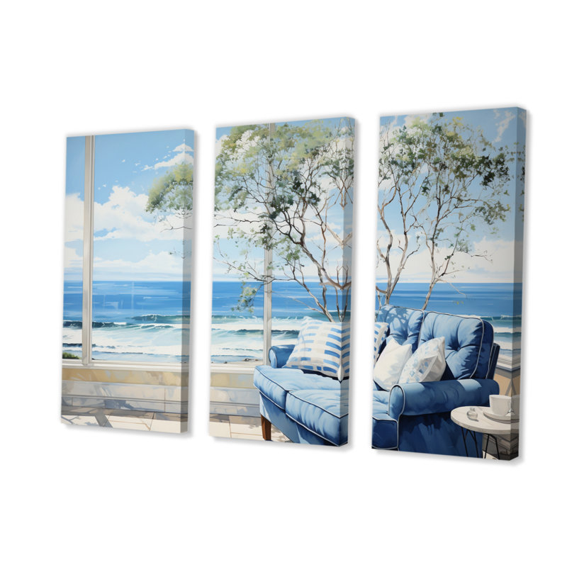 «Coastalwindows Windows To The II» sur toile, reproduction de 3 pièces, H 32 po x l 48 po x P 1 po