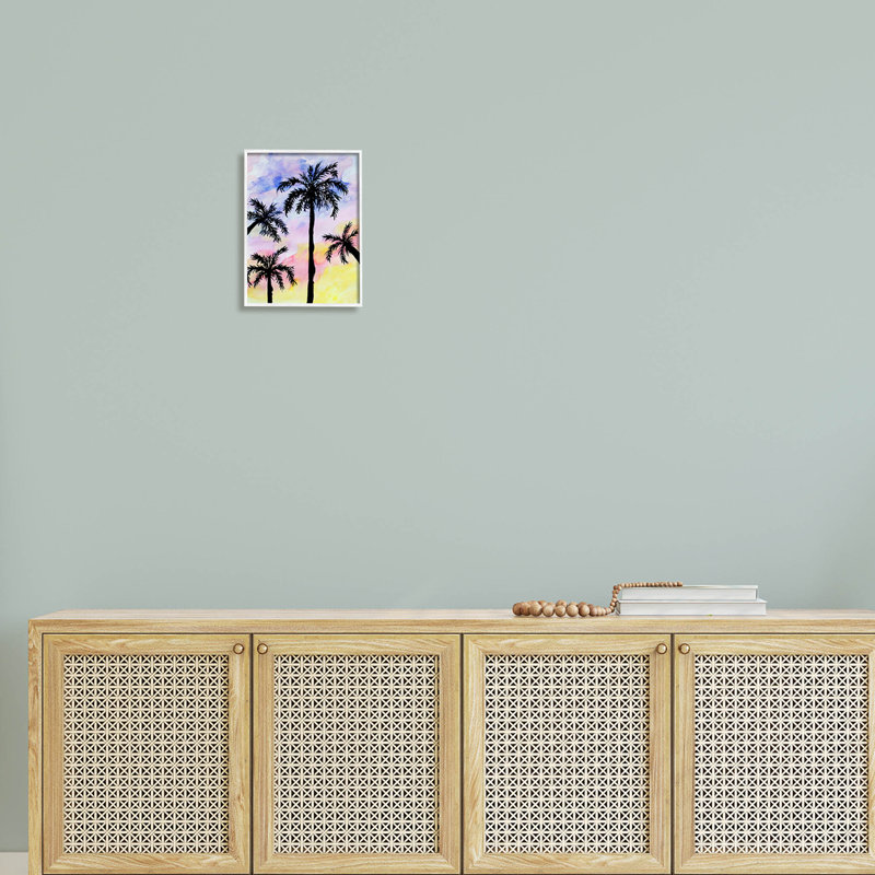 Palmier, silhouettes, coucher de soleil, estampe numérique par Sebastian Grafmann, H 14 po x l 11 po x P 1,5 po