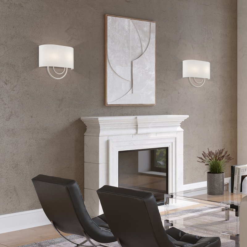 Grande applique 2 lumières bronze ADA avec abat-jour en tissu blanc cassé fabriqué à la main, Nickel brossé