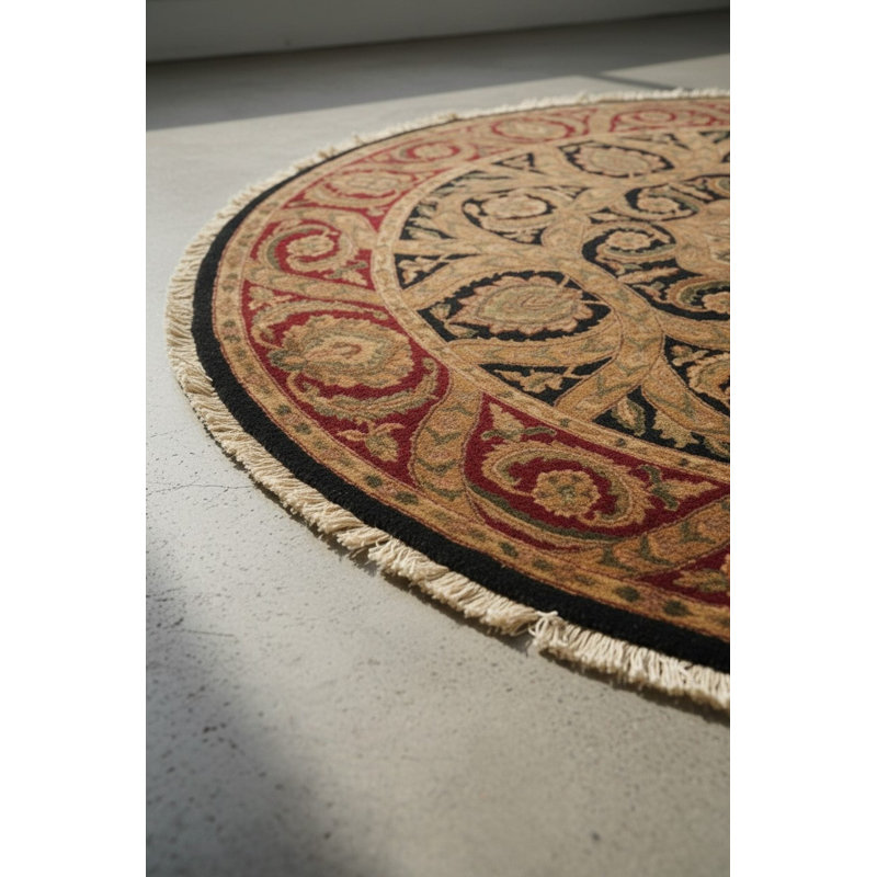 Navy Hand-Knotted Wool Jaipur Traditional Round Area Rug 8' x 8'