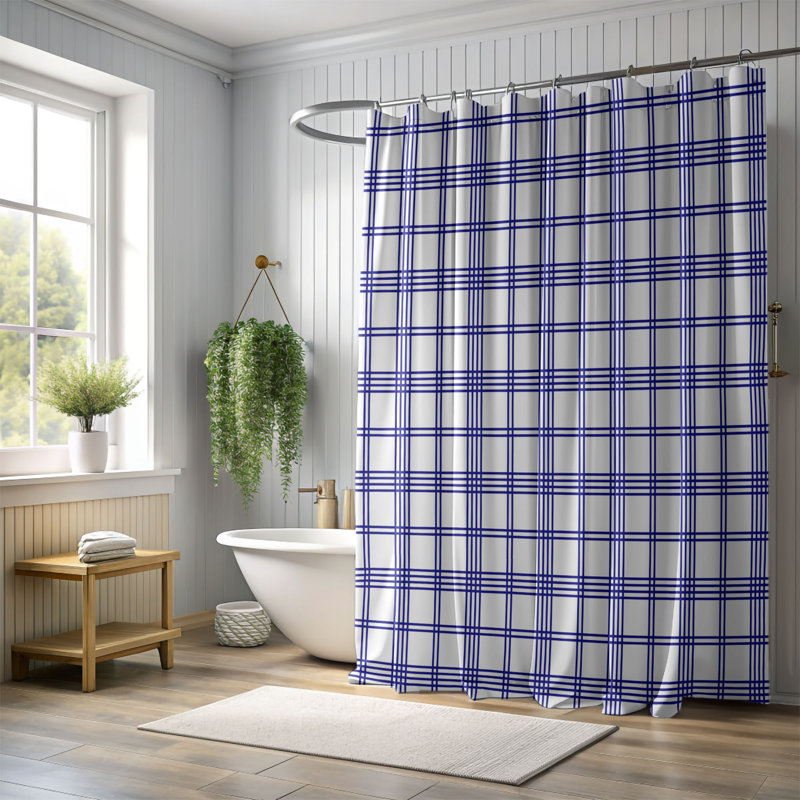 Rideau de douche bleu marine et blanc de qualité supérieure, H 74 po x l 71 po