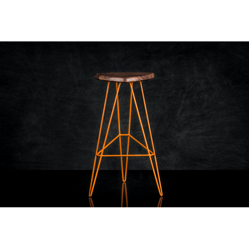 Madison Counter Stool with Metal Frame, American Walnut, Orange, Bar Stool (30" Seat Height)