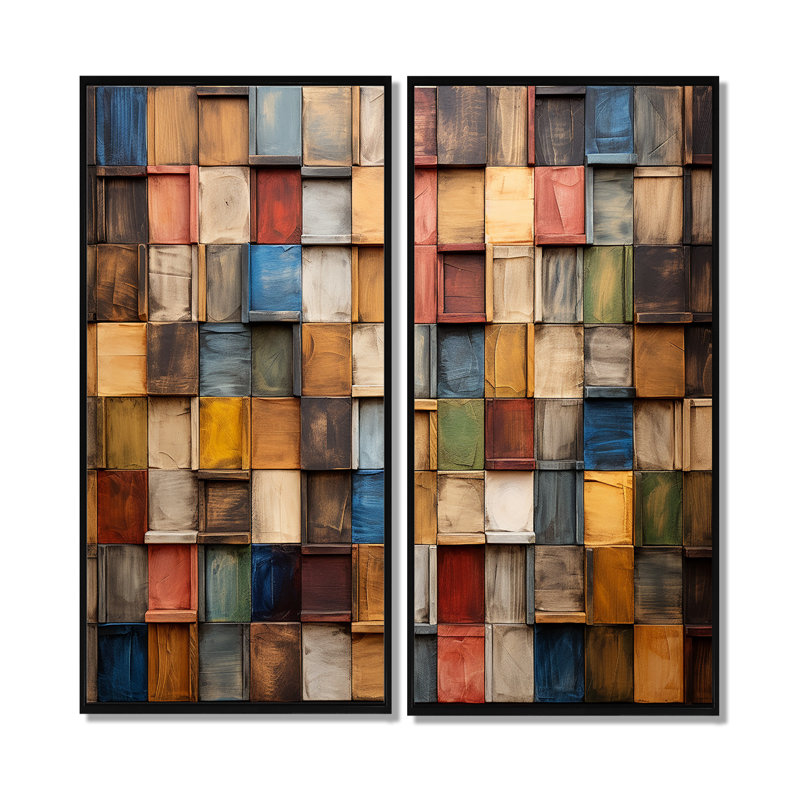 Carreaux colorés de couleurs terrestres III - Bohème bleu et impressions sur toile éclectiques, 20" H x 24" W, Black