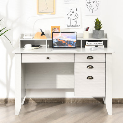 Vintage Computer Desk With 4 Drawers And Shelves
