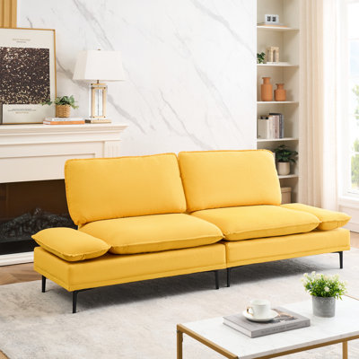 89 pouces de couleur jaune, convient pour un appartement et un bureau, tissu en lin de coton, facile à assembler, revêtement en velours, bois massif et panneau artificiel, hauteur de 33,07 pouces, siège rembourré en éponge d'une capacité de 300 lb,