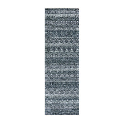 Tapis de couloir oriental gris en laine noué à la main 2 pi 7 po x 8 pi 0 po Kohita