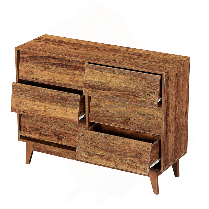 La commode double 6 tiroirs présente un style rétro, Brun