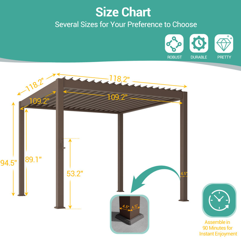 Metal Pergola with Louver, 10 ft x 10 ft