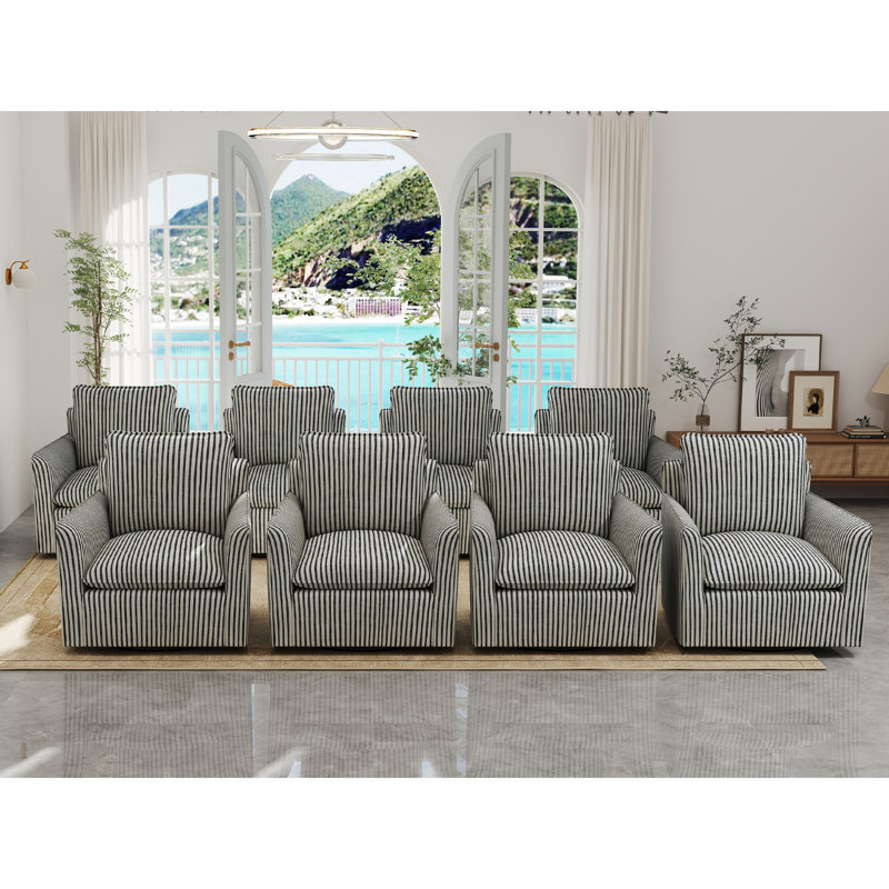 Fauteuil demi-tonneau pivotant à coussins amovibles Hylee, Bleu, 8