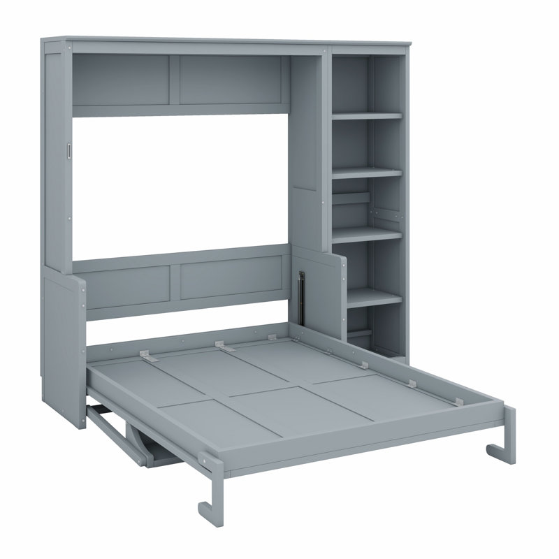 Lit escamotable avec bureau et bibliothèque Murphy, Gris, Double