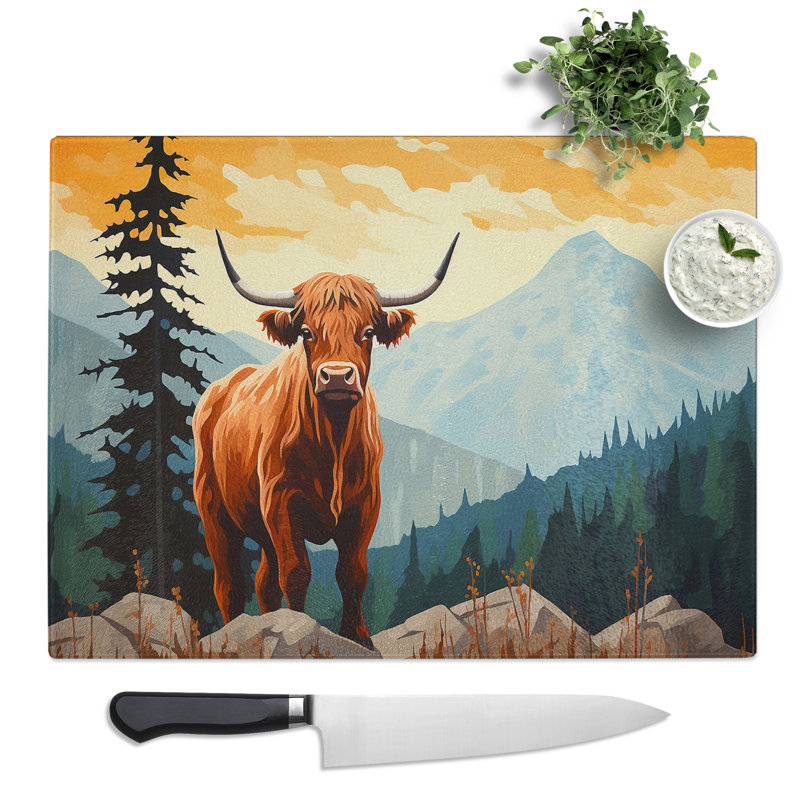 Highland Cow Minimalism  Glass Chopping Board