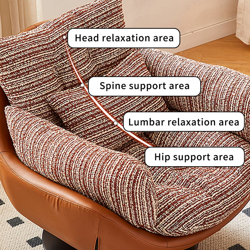 Bedroom Single 360 Rotating Cotton-Linen Recliner, Red/White