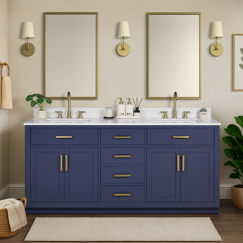 72'' Double Bathroom Vanity with Drawers, Shelf, Outlet, and Engineered Marble Top, 72'', Dark Brown Walnut