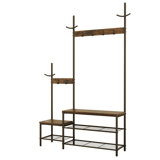 Industrial 3 - in - 1 Rustic Brown Hall Tree Rack & Shoe Bench