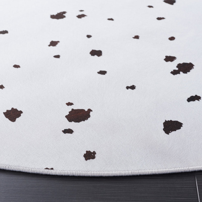 Tapis abstrait ivoire / noir, Rond 6 pi