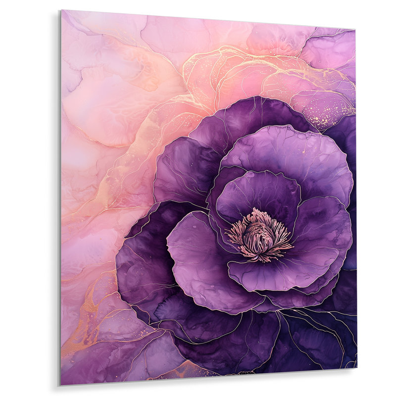 Danse étreinte de bégonia mauve I - décor en métal, impression traditionnelle, H 32 po x l 24 po x P 0,84 po