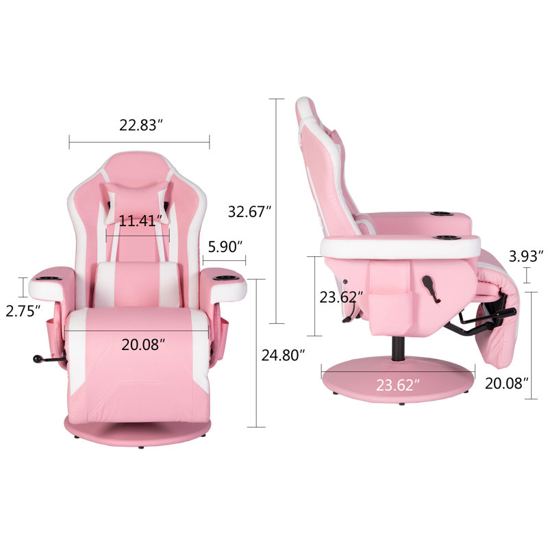 Inbox Zero Reclining Ergonomic Swiveling PC & Racing Game Chair with Footrest, Pink