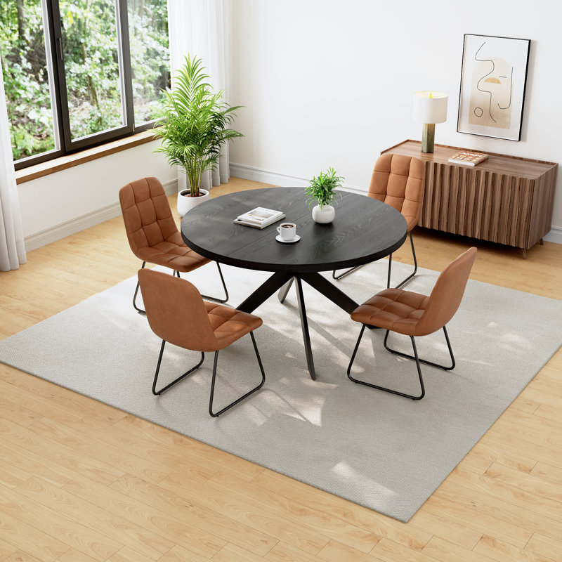 5-Piece Set Of 4 Morden  Chairs And Round Dining Table, Dining Table Set, Dining Room Set, Brown