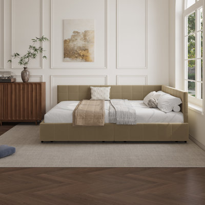 Upholstered Daybed With Backrest, Reversible Armrests, And Storage Drawers by Mercer41